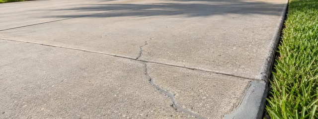 Crack running through weathered driveway concrete
