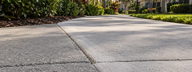 Ground concrete transition between adjoining walkway panels